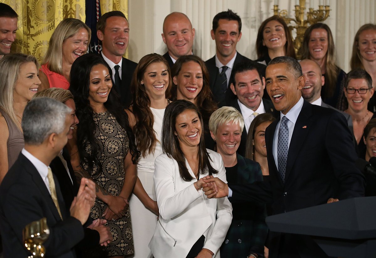 SportsCenter's tweet photo. "This team taught all of America’s children that 'playing like a girl' means you're a badass." - @POTUS on USWNT https://t.co/zJ1eSgUZxs