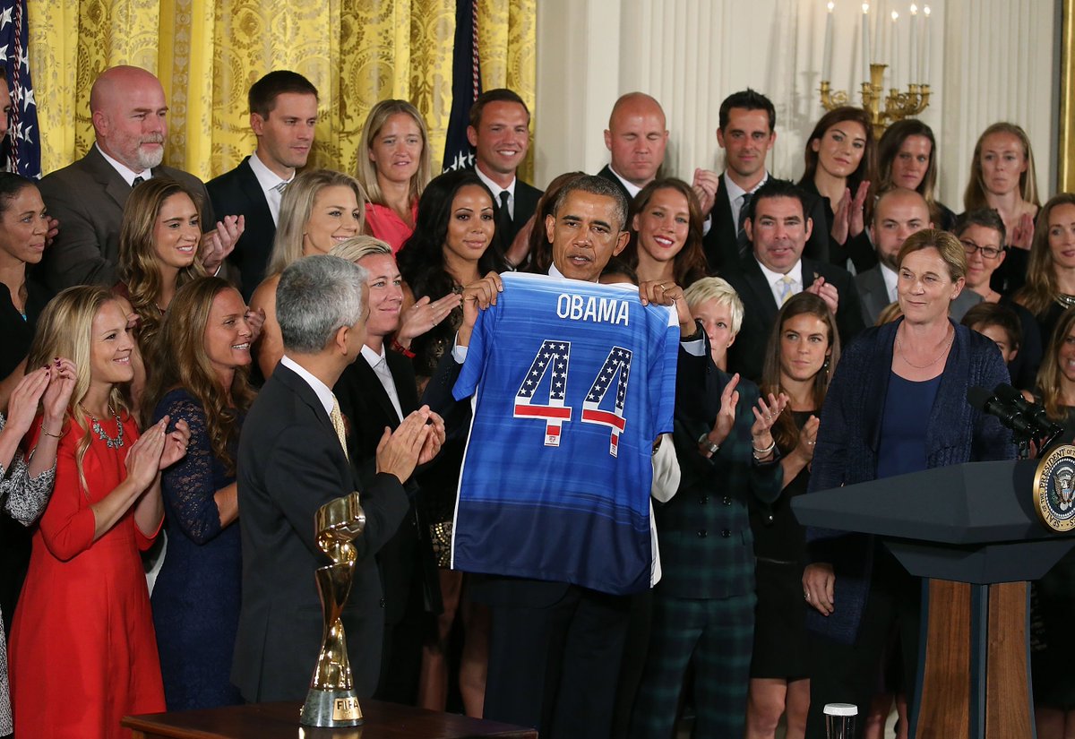 SportsCenter's tweet photo. "This team taught all of America’s children that 'playing like a girl' means you're a badass." - @POTUS on USWNT https://t.co/zJ1eSgUZxs