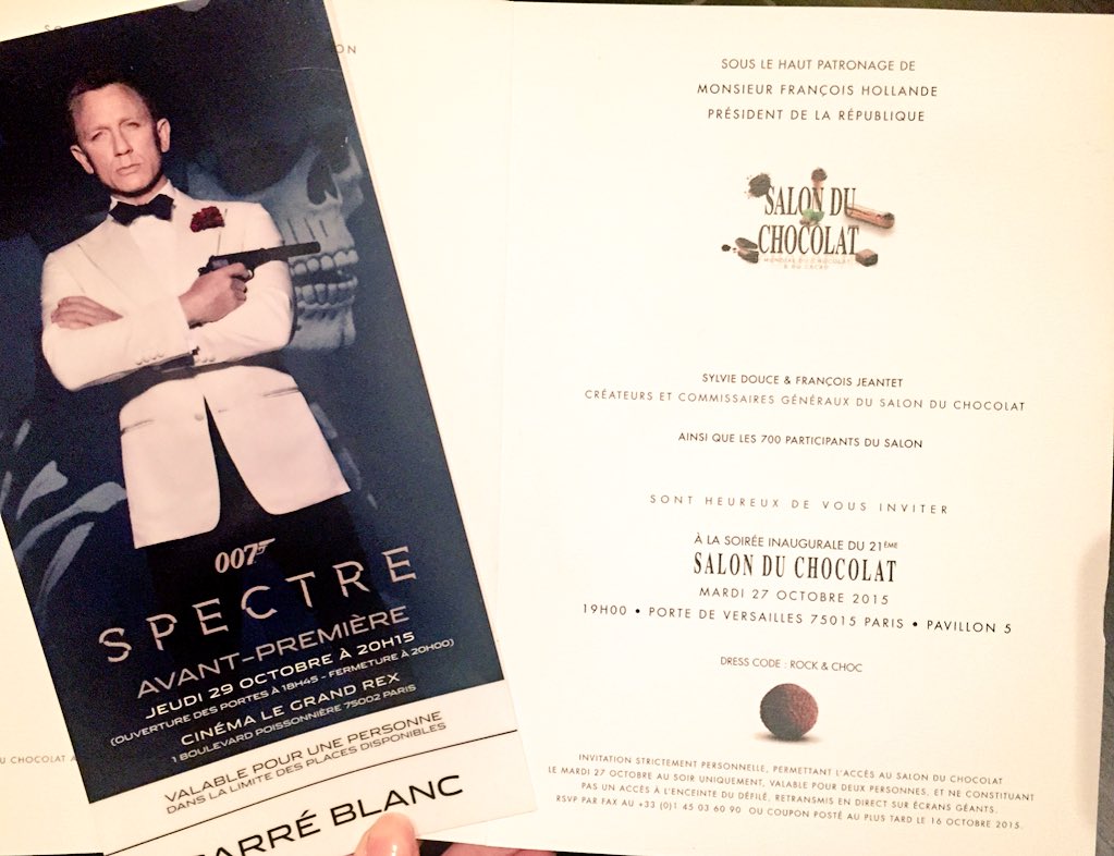 claireverneil's tweet photo. Oh les soirées loose cette semaine: Salon du Chocolat Et Spectre!
#ohwait #jaaaames! #chocolaaat
#SPECTREpremiere https://t.co/LpUk8972ub