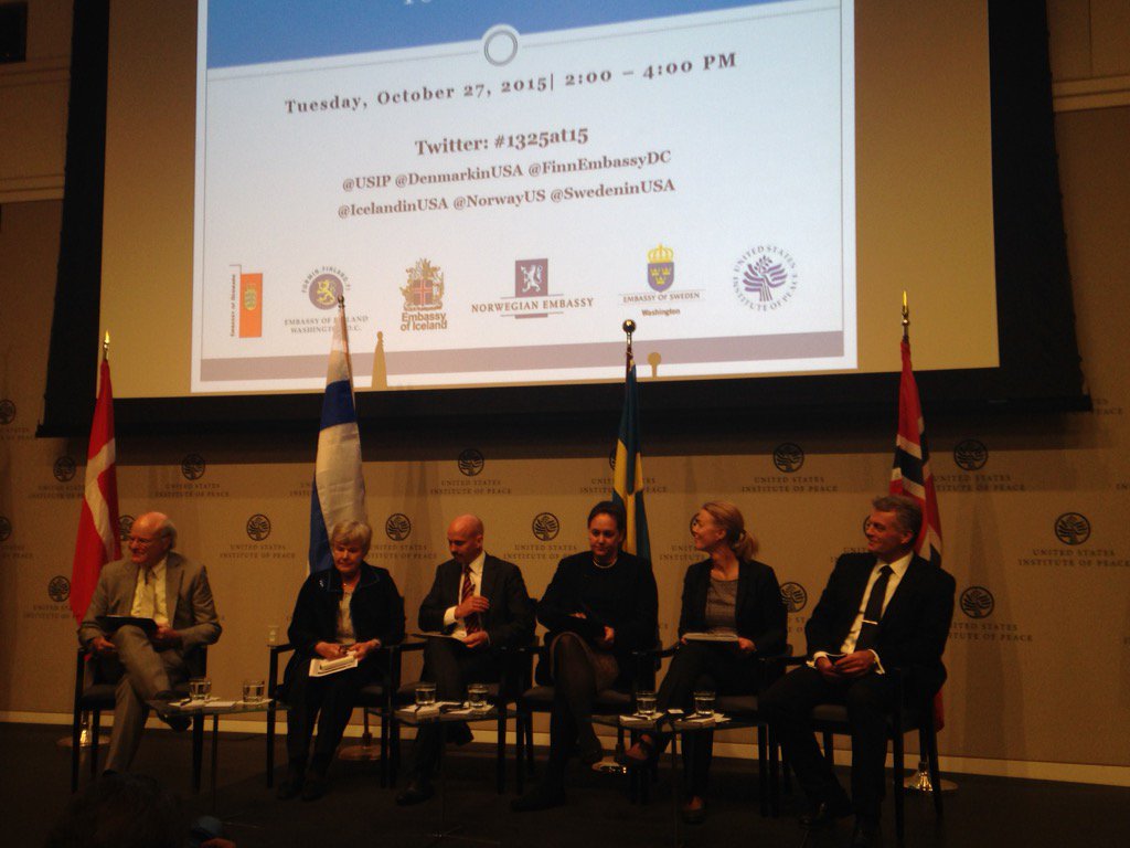 Panel takes the stage <a href="/USIP/">U.S. Institute of Peace</a> #1325at15 Capt Anna Björsson, GENAD in SwAF, 2nd frm right <a href="/Forsvarsmakten/">Försvarsmakten</a> #UNSCR1325