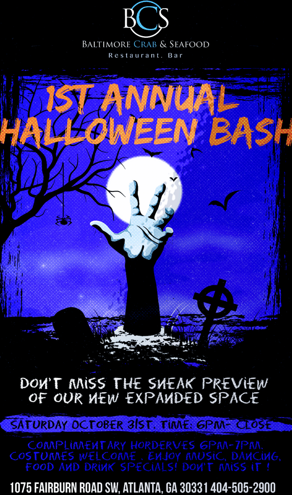 BCSeafoodATL's tweet photo. What are you doing for Halloween!?  Come to our party!  #atlanta #southfulton #cascade #atlevents #atlhalloween https://t.co/0W1bgD6c7S