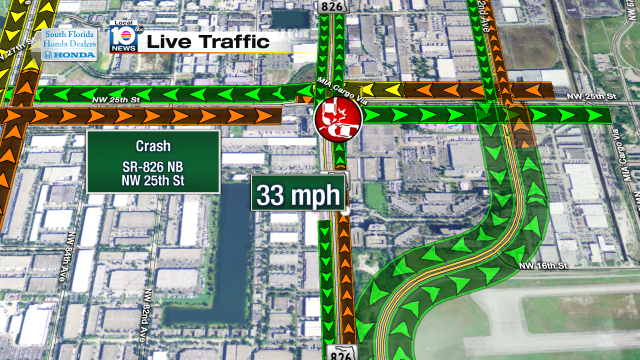 Crash on SR-826 NB at NW 25th St. Speeds 33mph #traffic #miami @JeniseFernandez https://t.co/u6PxehlBu8