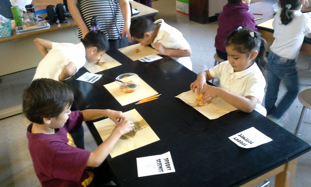 MsGouldScience's tweet photo. First, second, and third graders at Patrick Henry Elementary are loving Spooky Science this week! #halloween https://t.co/T5PTCQ5Wmw