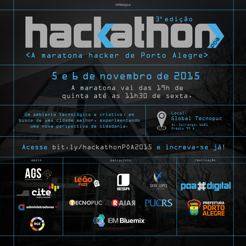 Prefeitura_POA's tweet photo. 3ª edição do #HackathonPOA será nos dias 5 e 6 de novembro https://t.co/QLkbyxqXTs https://t.co/DHaX2bK3z5