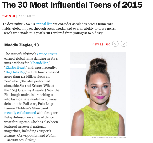 maddieziegler's tweet photo. Wow what an honor to be included on this list with such talented people!  Thank you so much @TIME! https://t.co/PRlTA3LHMB