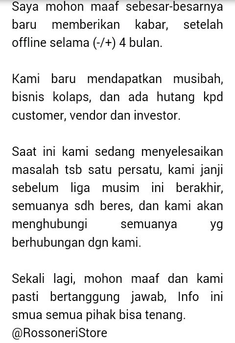 RossoneriStore's tweet photo. Mohon maaf, kami pasti bertanggung jawab, sblm musim ini berakhir sbagian sdh beres dan bs brjualan lg https://t.co/pZybHrXfLg