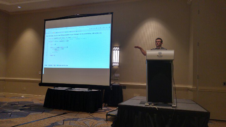 anyahelene's tweet photo. Now at @sleconf: @whileydave talks about his rewriting language for his Whiley language #sle15 https://t.co/jueXhSiJ9U