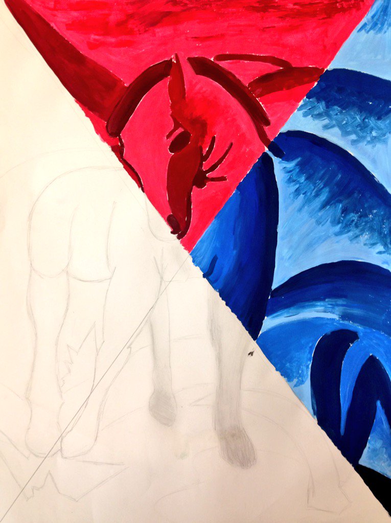 8th graders are interpreting historic paintings and mixing tints and shades!