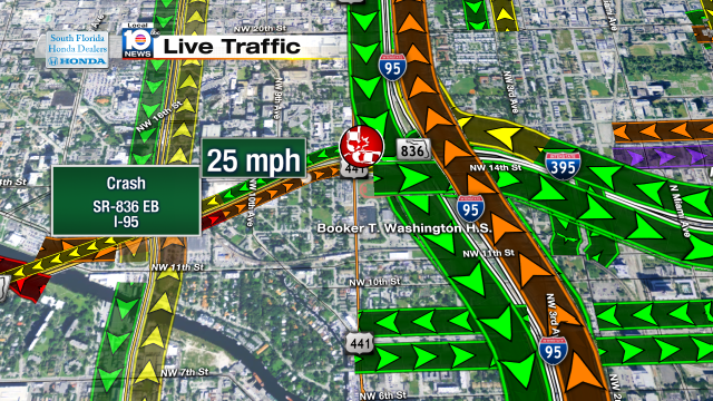 Crash on SR-836 EB at I-95. Speeds at 25mph #traffic #miami @JeniseFernandez https://t.co/GcQTRaPxwY