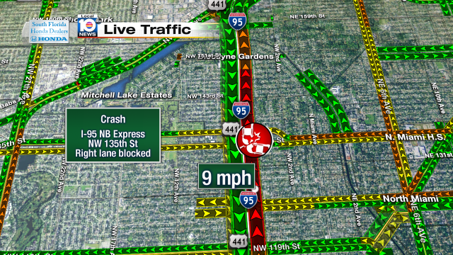 Crash on I-95 NB express at NW 135th St. Speeds at 9mph #traffic #miami @JeniseFernandez https://t.co/61ZrYN440D