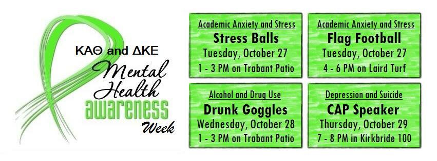 Help support Mental Health Awareness by coming out to our events this week with Kappa Alpha Theta! #UDTheta #ΔΚΕ