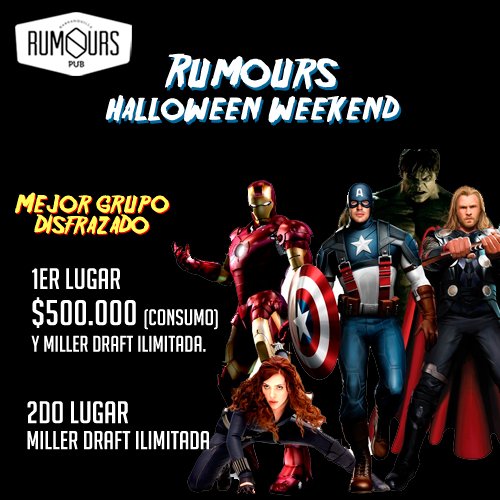 Rumoures's tweet photo. Este sábado 31 ven con tu mejor disfraz y ¡Participa! #Rumours #Halloween https://t.co/9JVVYcA4u0