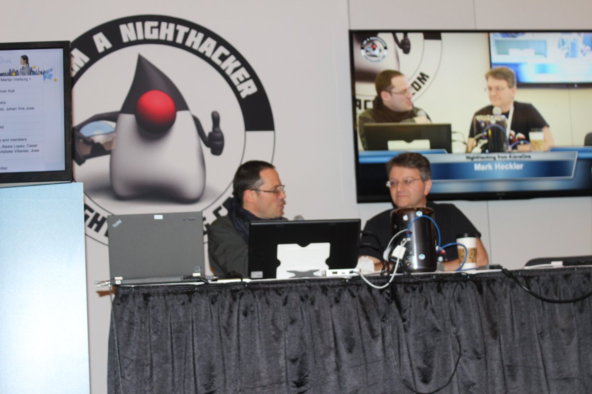 JavaOne's tweet image. Mark Heckler is on the nighthacker stage ! #JavaOne #javahub @java Tune in live on nighthacking.com