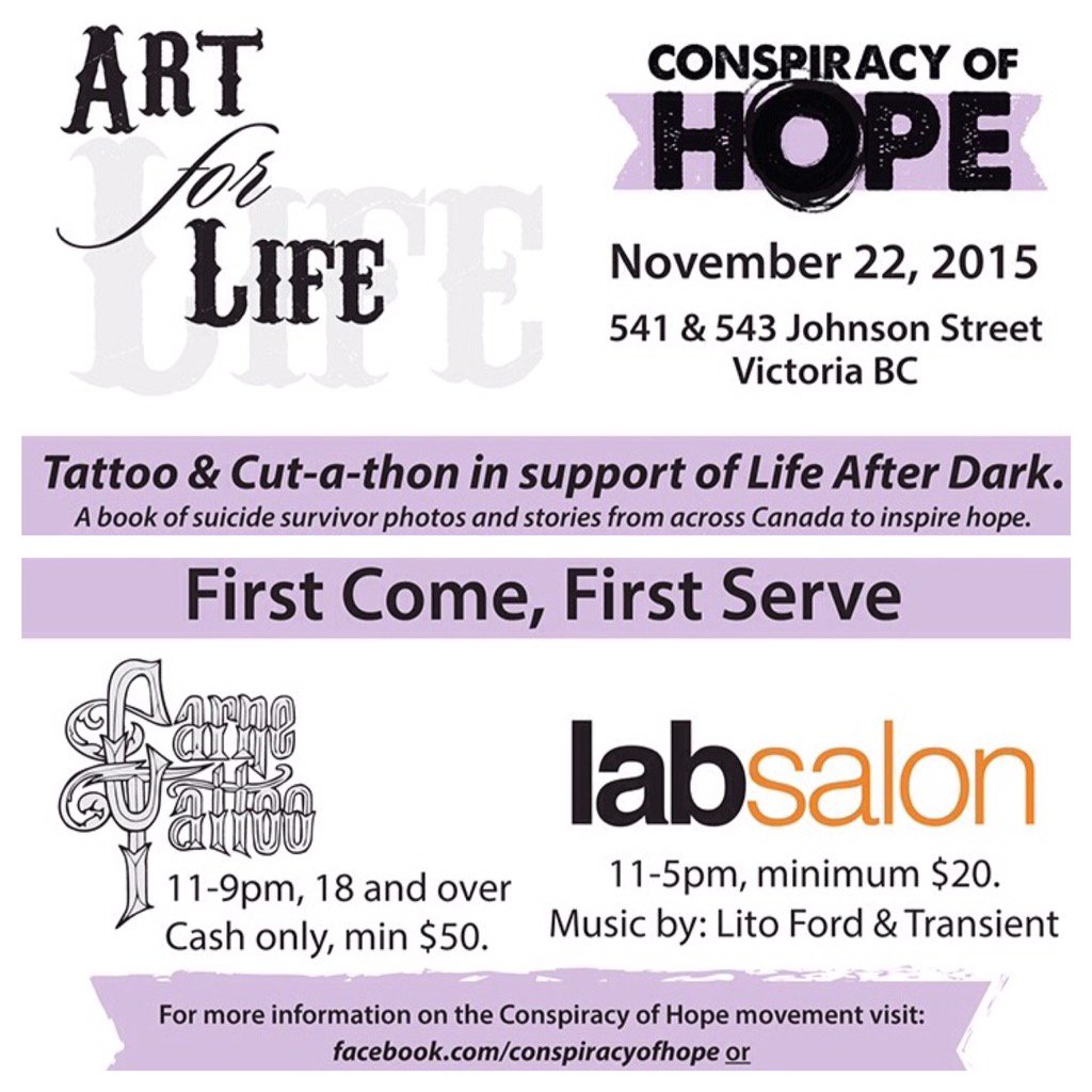 labsalon's tweet photo. Hey Everyone! Come join us on Nov 22nd for a tattoo &amp; cut a-thon with @carnetattoo. #charityevent https://t.co/T4LtNqsDtr