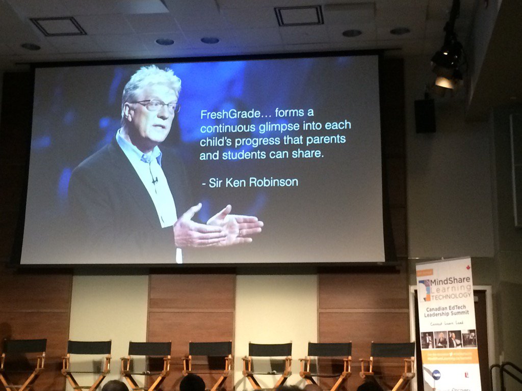 SArmstrongEDU's tweet photo. Sir Ken Robinson quotes Lane Merrifield's FreshGrade. Learning about FreshGrade from Lane today #cdnedtech15 https://t.co/DJLbGKrpb2