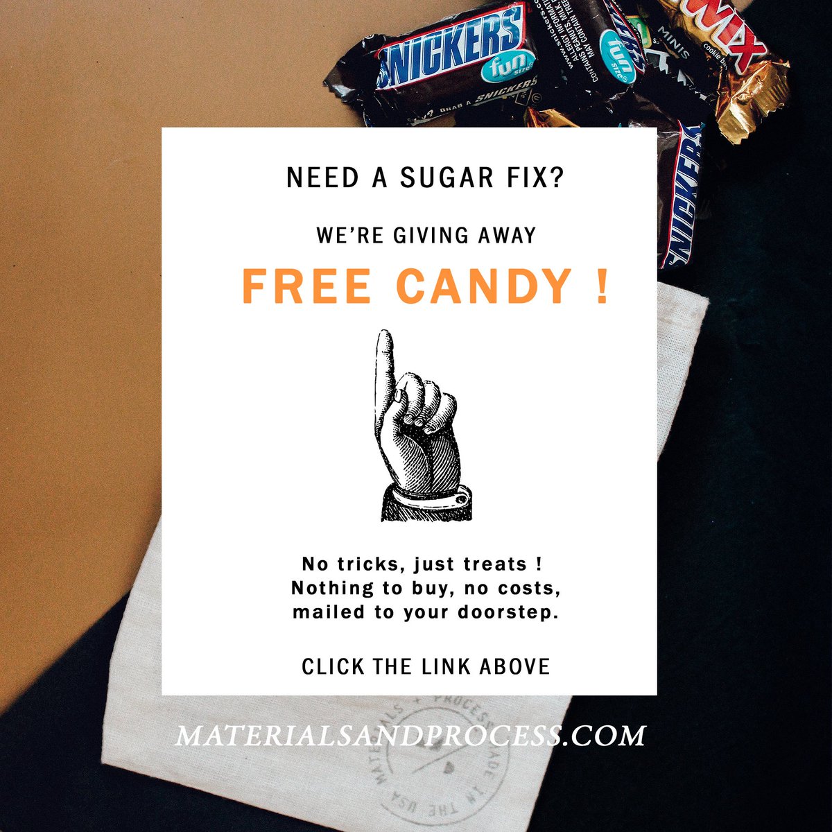 materialsproces's tweet image. MATERIALSANDPROCESS.COM  No tricks, just treats. Nothing to buy, no cost, mailed to you. bit.ly/MPfreecandy