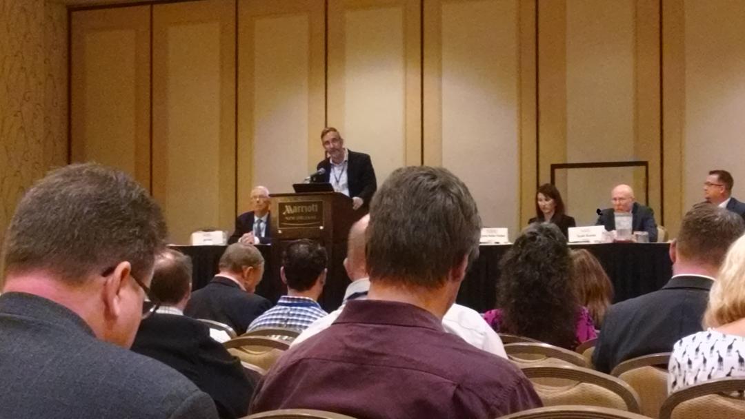 RickHunsaker's tweet photo. @NADOWeb Treasurer Doug Elliott presents bylaws changes at #NADOATC. New Central region + 2 yr board terms passes. https://t.co/DEsqc0nN4a
