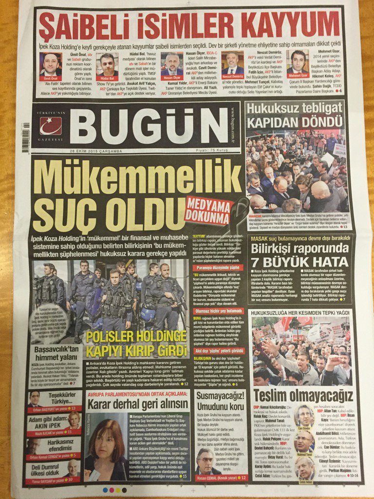 Şaibeli isimler kayyum.. Mükemmellik suç oldu.. BUGÜN 1'inci sayfa >>