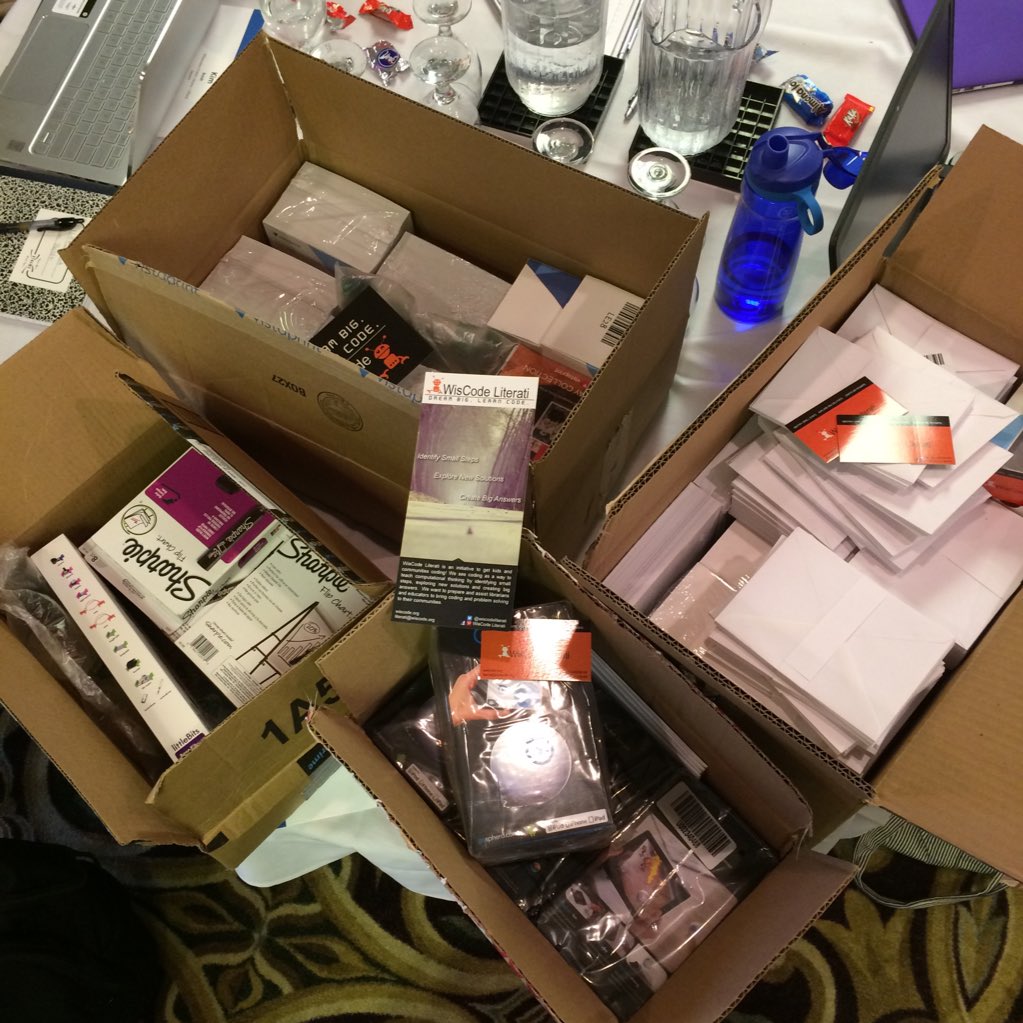 wiscodeliterati's tweet photo. Unpacking our sweet marketing swag! #ileadusa #DreamBigLearnCode https://t.co/qx7CGkxcuX