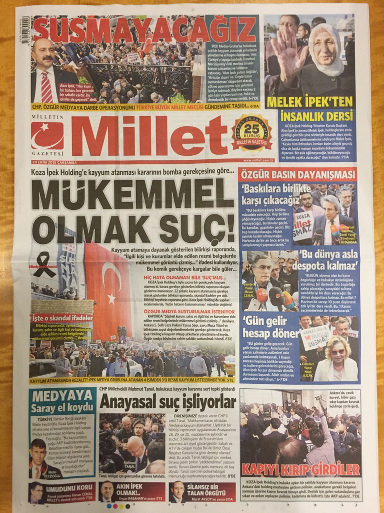 Susmayacağız... Özgür medya dayanışması.. >> MİLLET 1'inci sayfa..