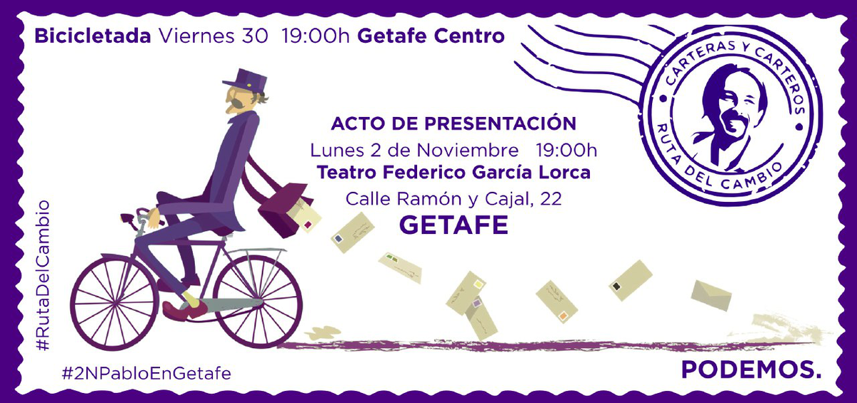 La bici es un símbolo dl cambio,este viernes salimos con ella l@s carter@s dl cambio #RutadelCambio #2NPabloenGetafe