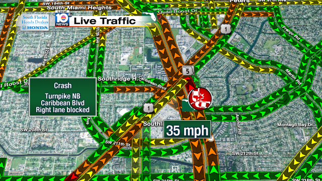 Crash on Turnpike NB at Caribbean Blvd. Speeds at 35mph #traffic #miami @JeniseFernandez https://t.co/7hcJ3uqwk6