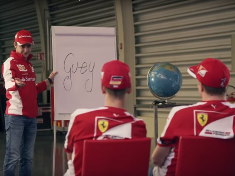 Excelsior's tweet photo. #VIDEO: ‘Guti’ enseña a decir ‘güey’ a Vettel y Raikkonen  https://t.co/AMcXCLmEO4 https://t.co/8u5xYsVDtm