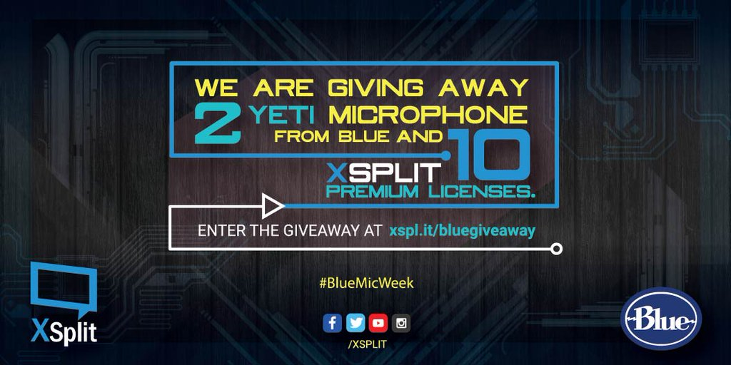 xsplit's tweet photo. Don't let the day ahead go by without entering our awesome Blue Yeti giveaway! https://t.co/V47XOQYrKk
#BlueMicWeek https://t.co/1OOjqg4Txd