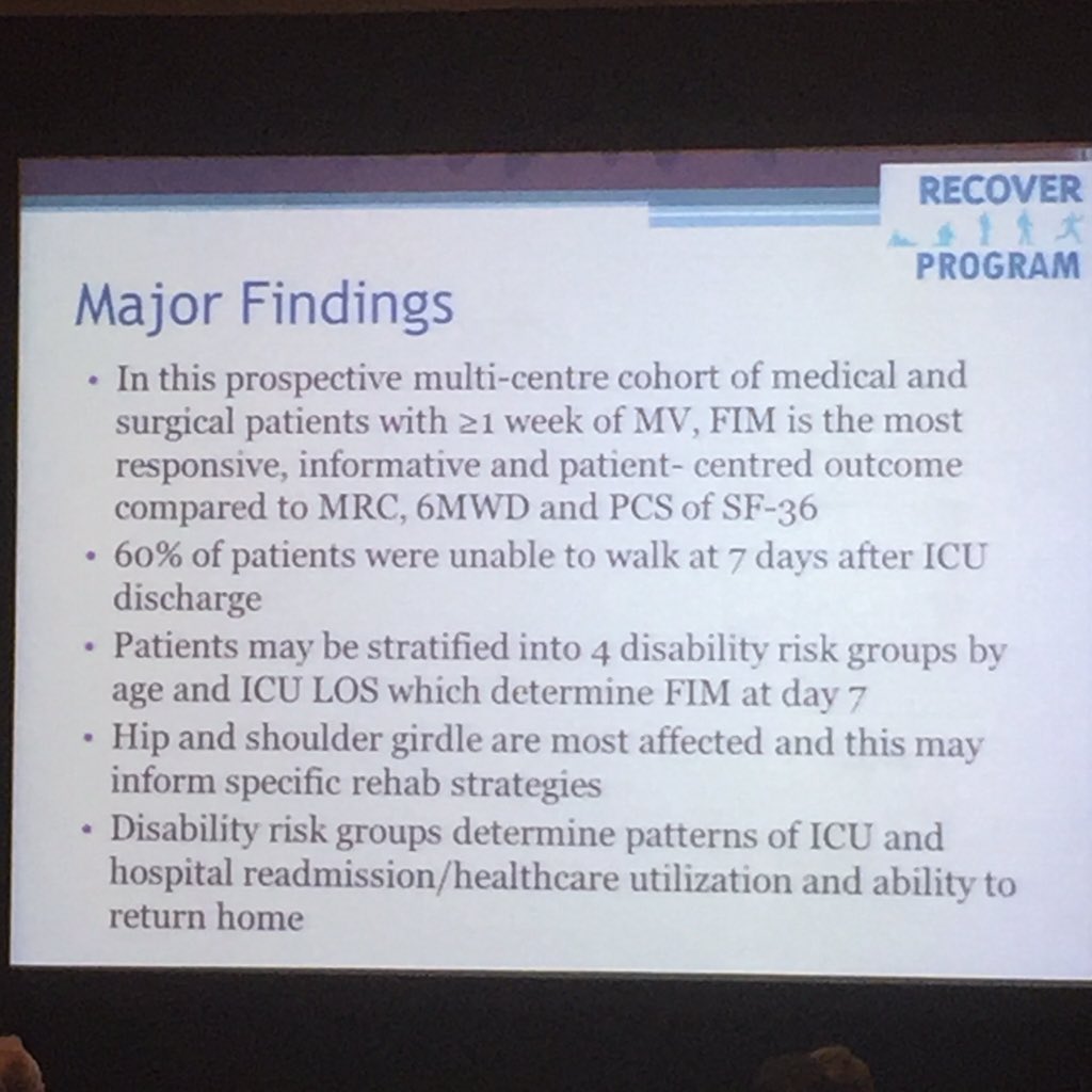 CCCForum's tweet photo. Major findings after 1 year in RECOVER, Herridge. #cccf2015 https://t.co/Mrs0pR2iCm