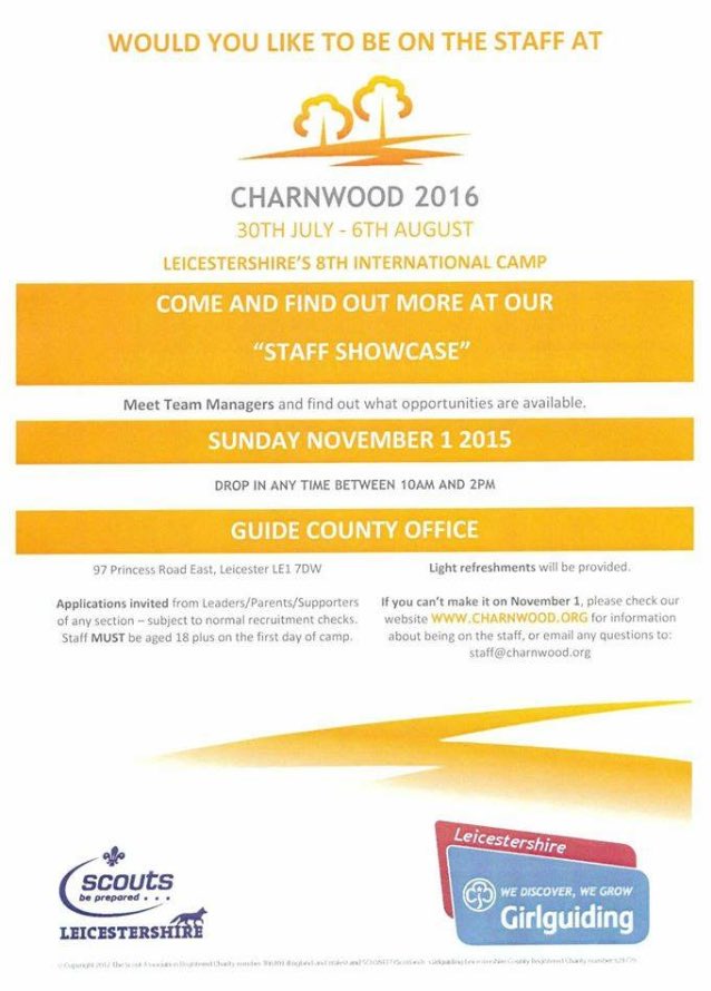 liannelizmason's tweet photo. Want to join the staff at Charnwood 2016 find out more at the staff showcase on the 1st Nov https://t.co/ttKHwkTRNP