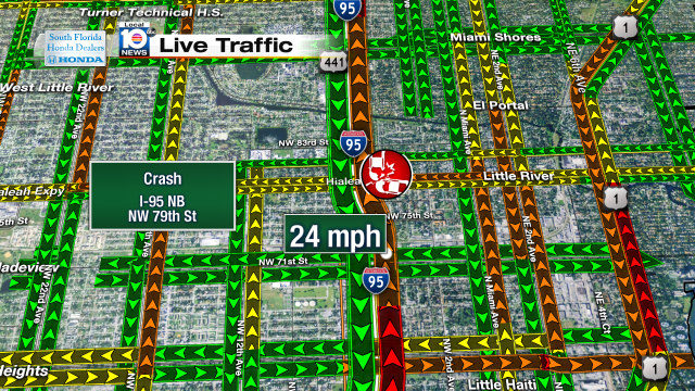 Crash on I-95 NB at NW 79th St. Speeds at 24mph #traffic #miami @JeniseFernandez https://t.co/nOcq3FW0ew