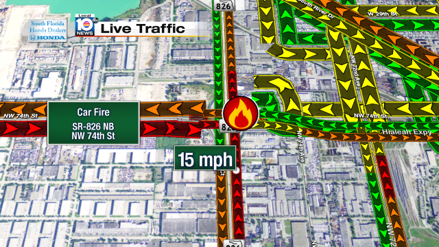 Car fire on SR-826 NB at NW 74th St. Speeds at 15mph #traffic #miami @JeniseFernandez https://t.co/YSl3t6VR22
