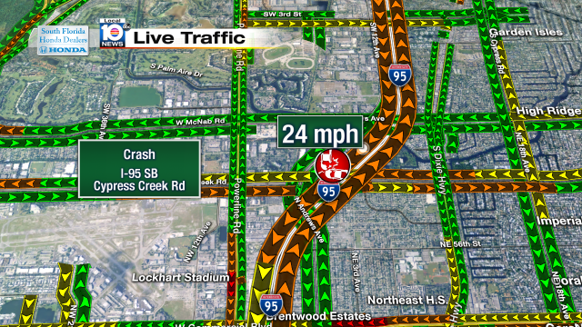 Crash on I-95 SB at Cypress Creek Rd. Speeds at 24mph #traffic #broward https://t.co/K9AYqPgg2G