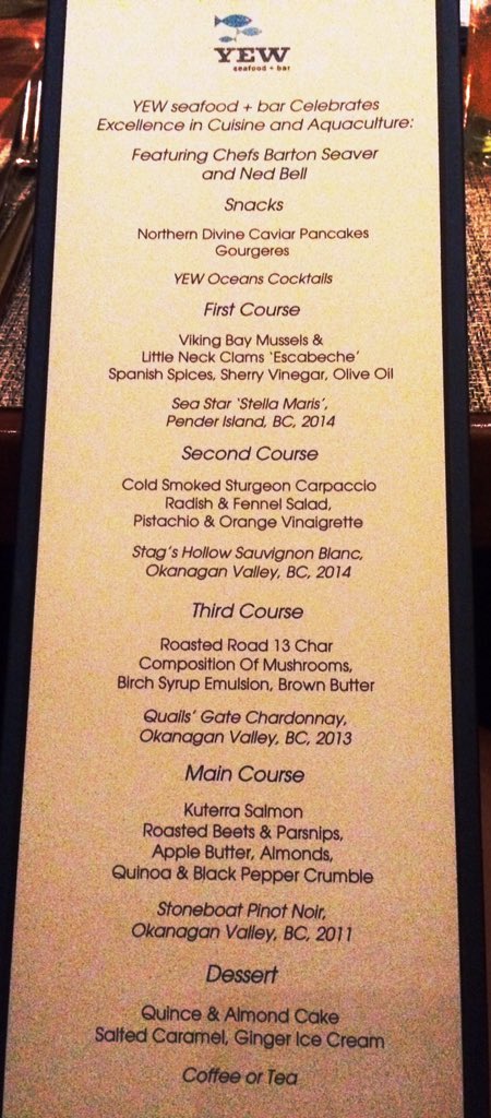 OceanWiseSeafd's tweet photo. This is what a menu made of sustainably farmed seafood looks like @CanadianCaviar @Road17Char @Kuterrasalmon https://t.co/bV7nUz421R