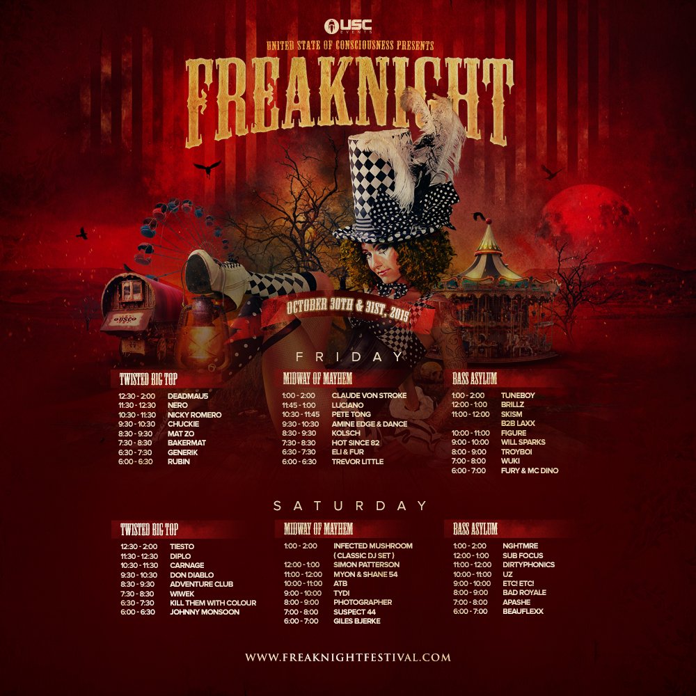 uscevents's tweet photo. FreakNight set times are here! Plan your custom night &amp; share it with #AdventurePlanner: https://t.co/vWBipu7uDb https://t.co/dfBPKX4yb0