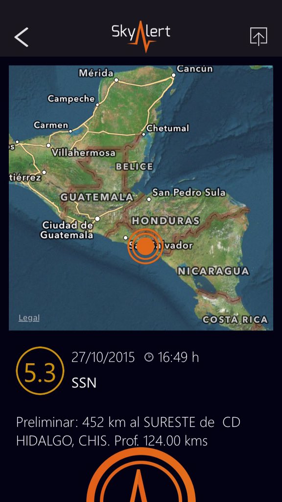 SkyAlertMx's tweet photo. Sismo en El Salvador M5.3 de acuerdo al Sismológico de México. No se esperan daños. https://t.co/GikS29a5oz