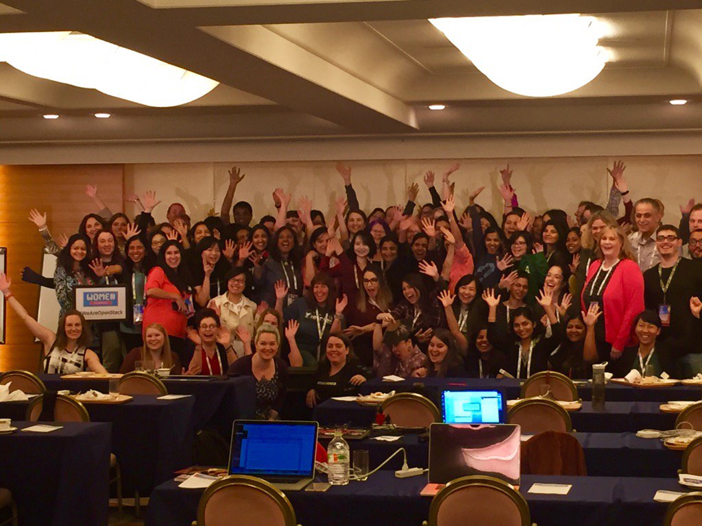 OpenStack's tweet photo. Women of #OpenStack celebrating diversity at the breakfast working session #WeAreOpenStack https://t.co/HXGVxdVbh0
