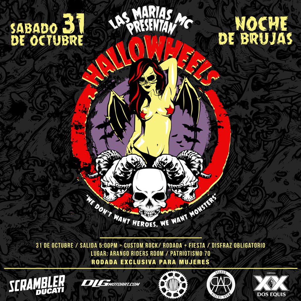 LASMARIASMC's tweet photo. Atención mujeres bikers! Están listas para una noche llena de brujas, música y diversión? Llega #HALLOWHEELS !! https://t.co/n7XtOaO7Tx