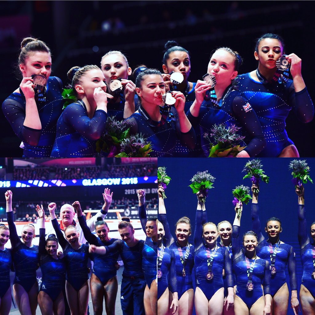 BritGymnastics's tweet photo. That amazing moment when all the hard work pays off! Congrats girls @2015WGC team bronze for GB! 🇬🇧🌍👏 #Glasgow2015 https://t.co/gmIsGgrqgV