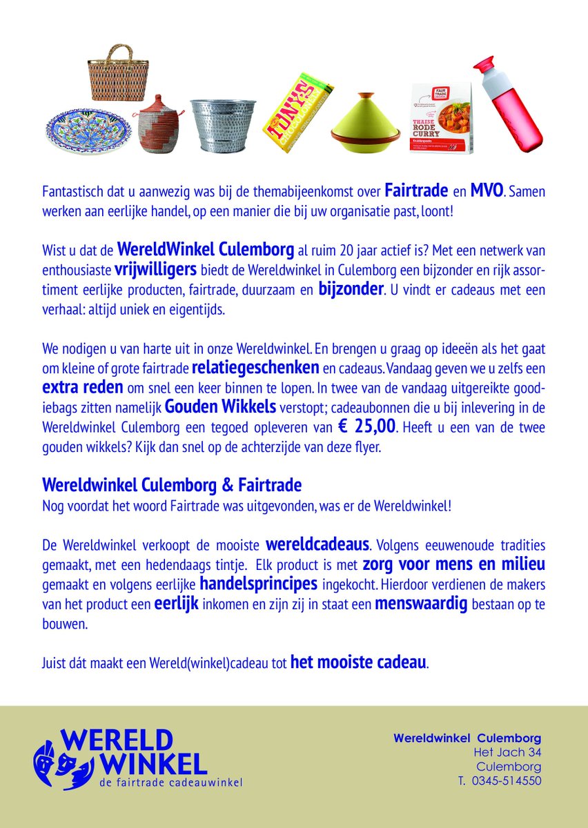 WWinkel_cborg's tweet photo. Wie @kcbculemborg heeft de Gouden Wikkel gevonden nav de Fairtrade bijeenkomst 15/9? Inleveren kan nog tot 31/10 https://t.co/0es16qRtnq
