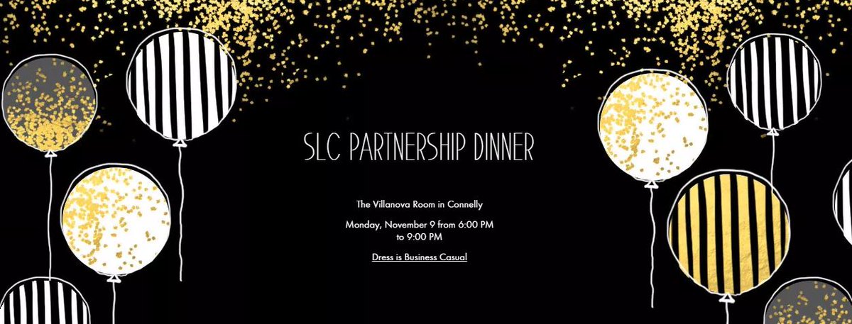 SLCVillanova's tweet photo. Partnership Dinner is November 9th. Have you RSVP'd yet?! https://t.co/t0pPPbPcmi