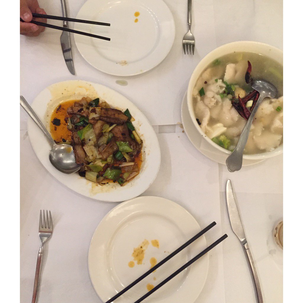 double cooked pork &amp; sichuan fish filet with tofu.