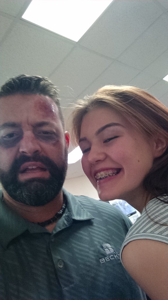 Brooksbhmsd's tweet photo. We made our goal of over 200 books sold so I had to dress up like a zombie! One of my awesome students did the paint https://t.co/WcZadkS1VM