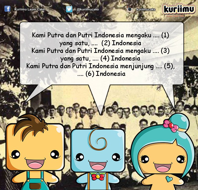 kuriimucake's tweet photo. Ayo, pada msh inget gak sm teks #SumpahPemuda? Kalau ngaku msh inget, jwb dong titik-titik dr nmor 1-6. #kuriimu https://t.co/7PBfe6e1I8