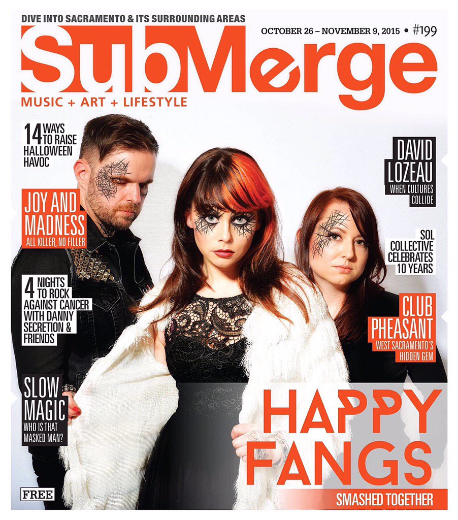 HappyFangs's tweet image. On the cover of the new @SubmergeMag . We'll be playing Sacramento, CA. Nov. 20 on our West Coast tour.