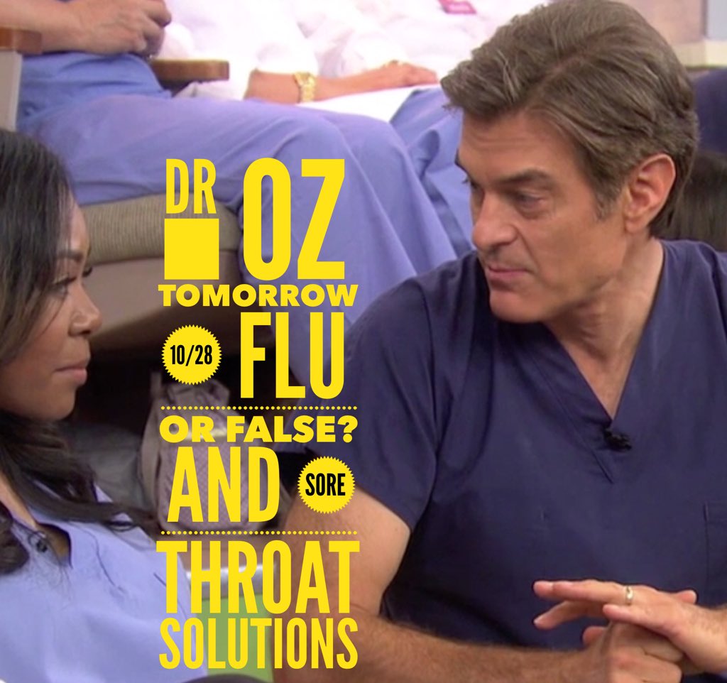 AskNurseAlice's tweet image. Tomorrow on @DrOz: 
Flu or false? and sore throat solutions. You won't want to miss this! #NurseNation #NurseSearch