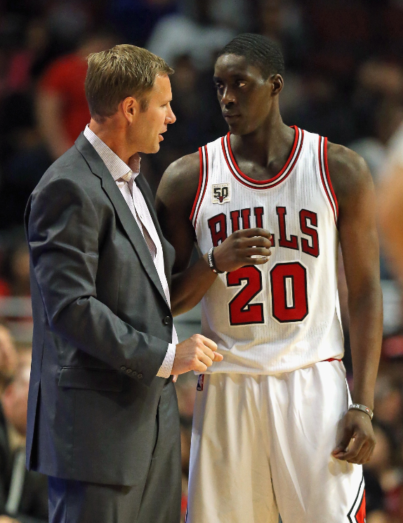 NBA's tweet image. Fred Hoiberg gets his first win as NBA head coach in the @chicagobulls victory! #KiaTipOff15