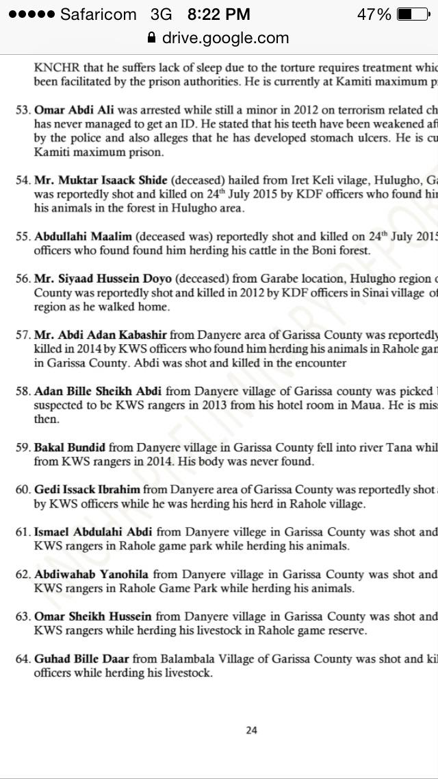 Midnimo254's tweet photo. Names of people killed by #KWS in Danyere Ward, Garissa county #ErrorOfTerror #DanyereKillingsByKWS @insecurityke https://t.co/Z5NhhIHc1z