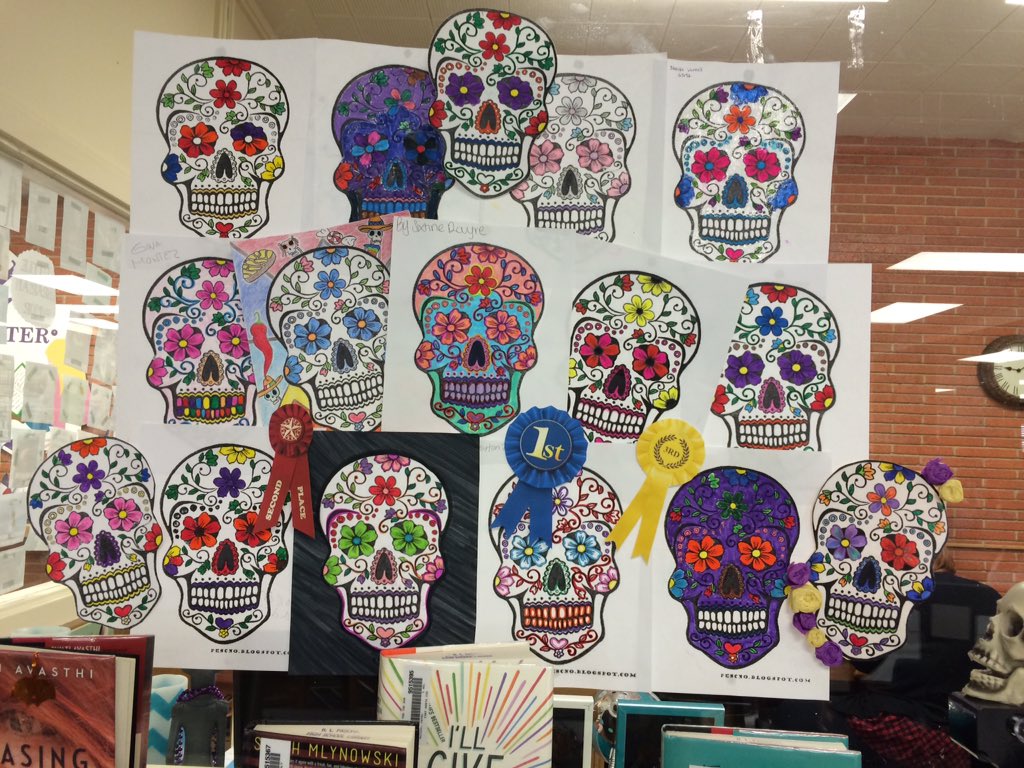 PaschalLibrary's tweet photo. #DiaDeMuertos #sugarskull coloring contest. Fitting thing to announce on #GlobalColoringDay Congrats to Sixtine!! https://t.co/8PGeluHMfP