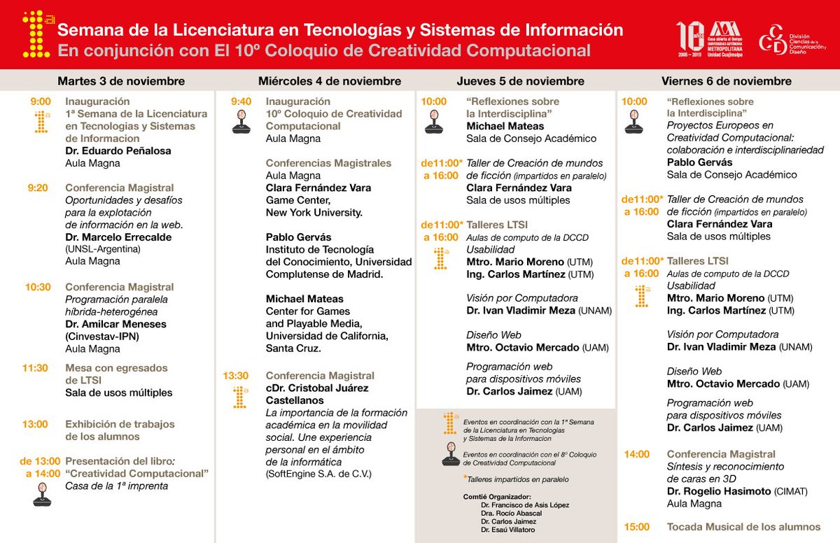 Programa de la 1a Semana de la Licenciatura en Tecnologías y Sistemas de Información <a href="/uamcuajimalpa/">UAM Cuajimalpa</a> <a href="/TSIUAMC/">TSI - UAM Cuajimalpa</a>